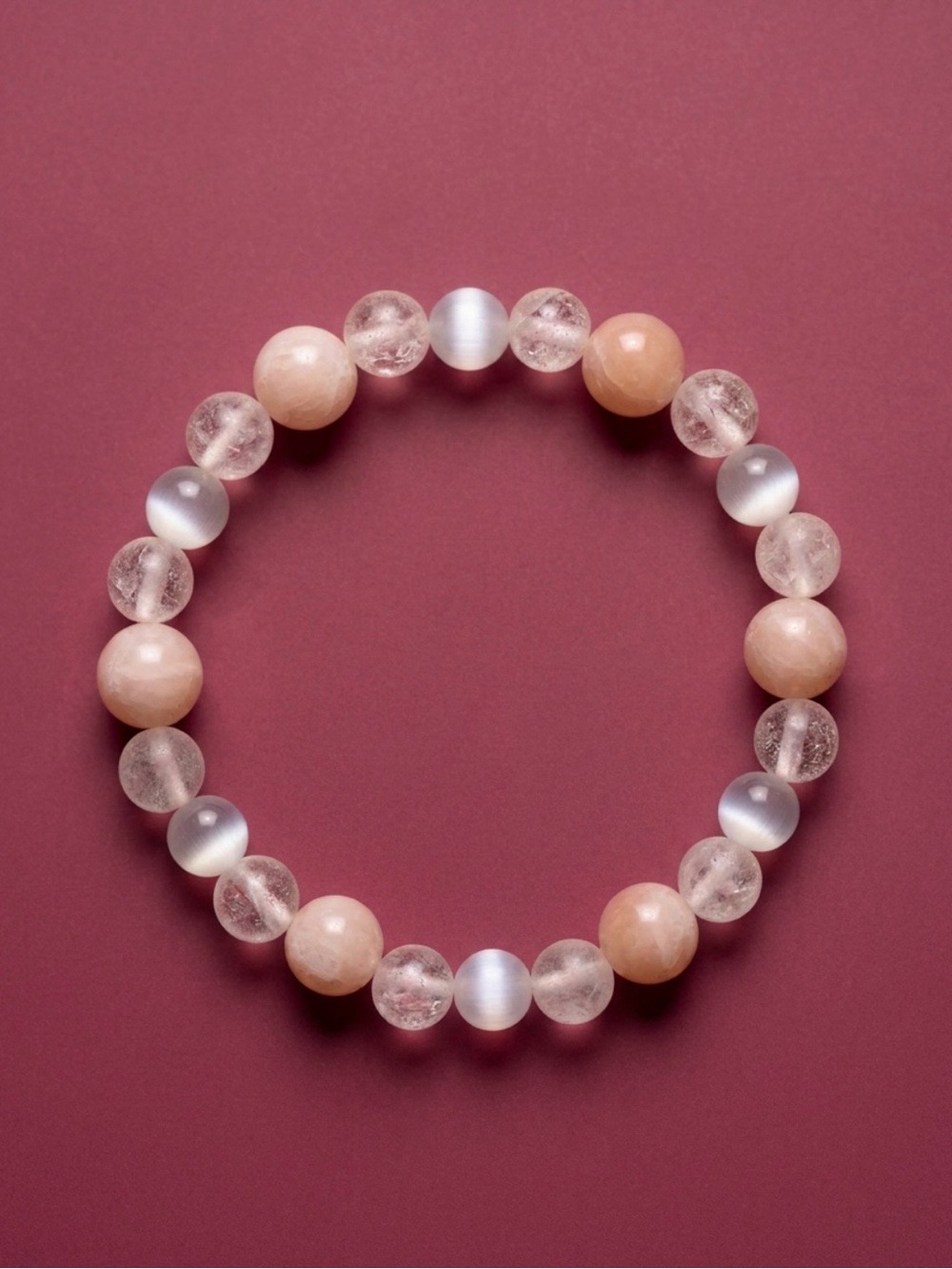 Rose Quartz, Dyed Shade and Cat’s Eye Stretch Beaded Bracelet